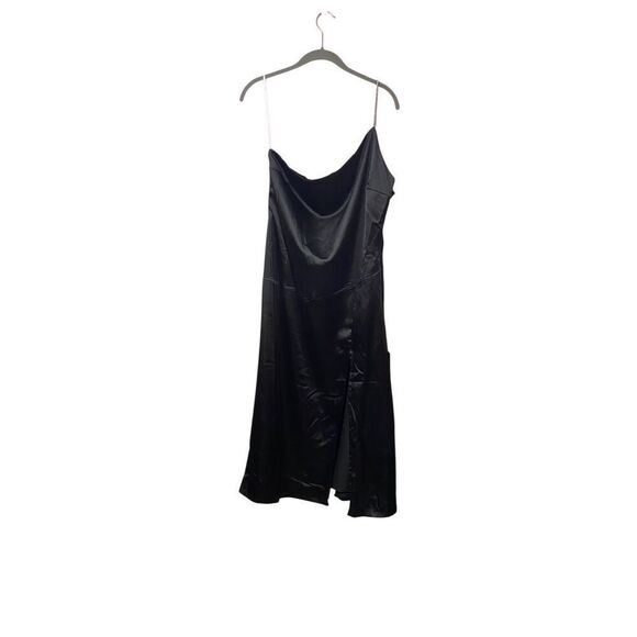 NWT Lulus Sleek Excellence Black Satin Rhinestone One Shoulder Dress S/Large - Picture 3 of 7
